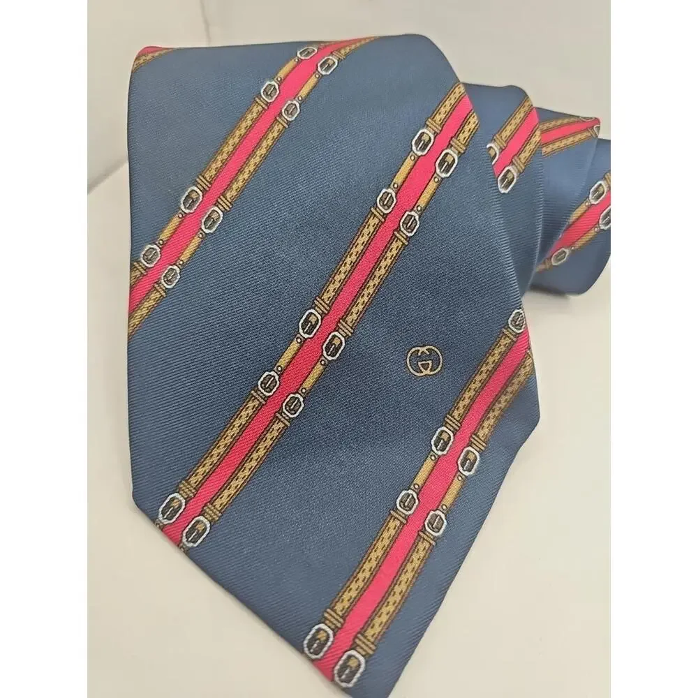 Gucci Men’s Belts‎ Logo Navy Red Silk Tie – Made in Italy 57
